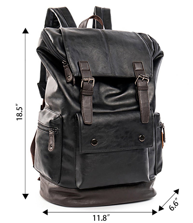HuaChen PU Leather Laptop Backpack,Vintage Travel Rucksack for College,Large Casual Daypacks for Men - YZ11_Black - Image 2